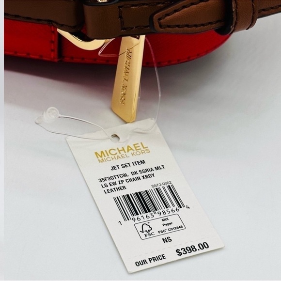 MICHAEL KORS LARGE EW ZIP CHAIN CROSSBODY BAG RED/GOLD - Picture 13 of 13